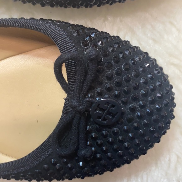 Tory Burch Solid Black Studded Ballerina Flats Bow Accent Color: Black Size: 7.5 - Picture 9 of 15